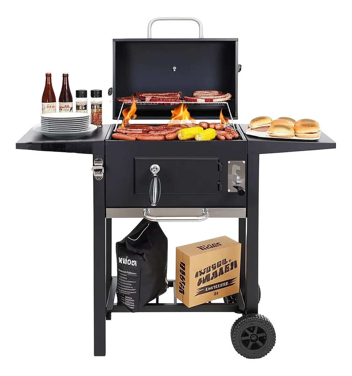 Parrilla Bbq Asador De Carbón Con Ruedas Acero Inoxidable