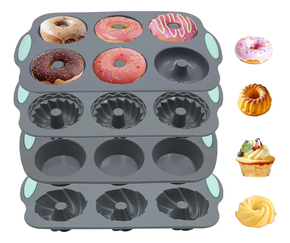 4 Pzs Silicona Moldes Para Tartas Reutilizables Para Hornear Gris Oscuro