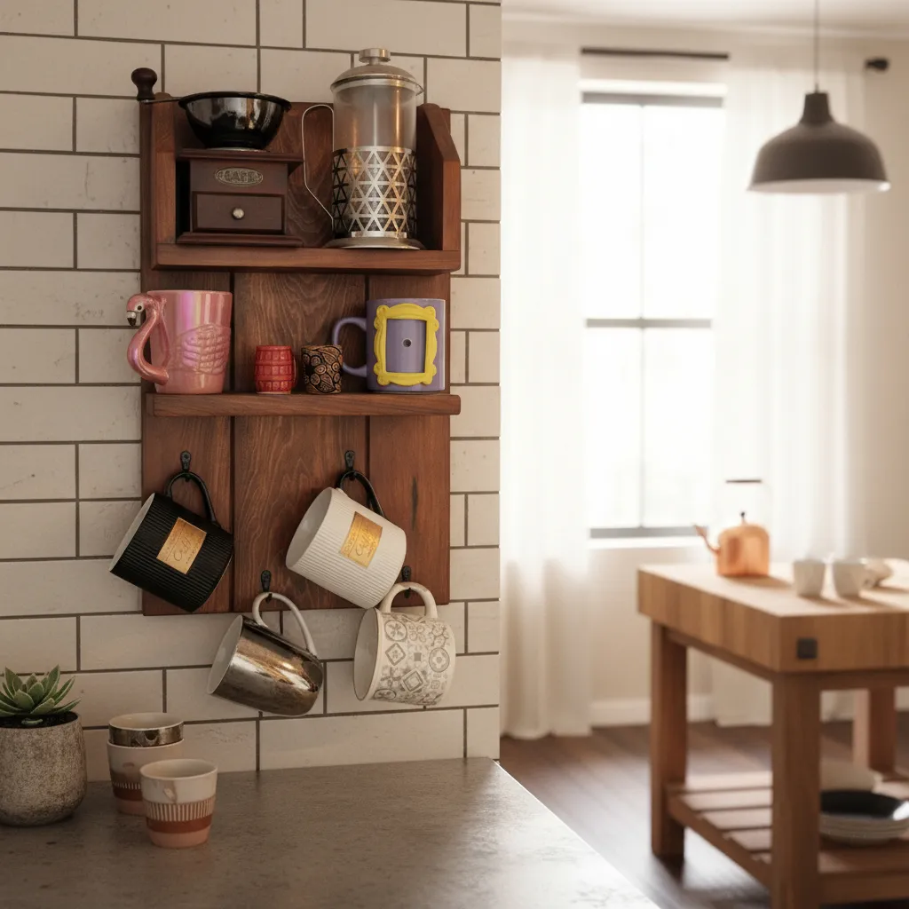 Repisa Café Y Tazas Madera Sólida Nogal Coffee Bar Station Nogal