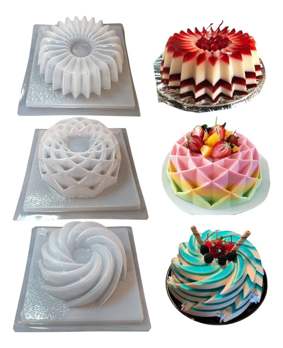 Kit 3 Moldes Gelatina De Diseño Rehilete, Panal Y Acordeón Blanco