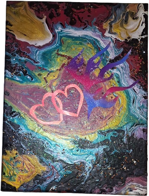 Cosmic Hearts Abstract Art