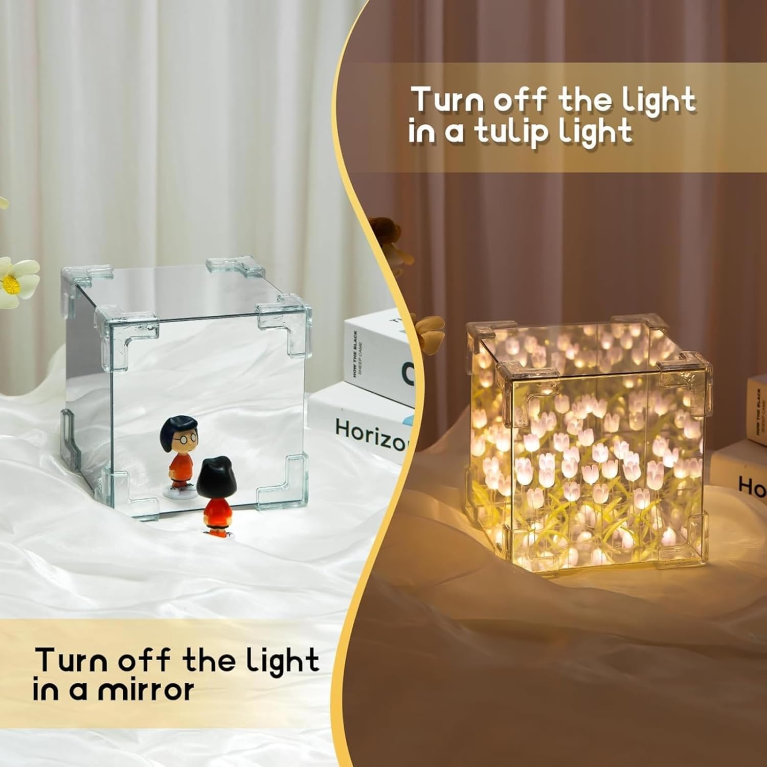 Tulip Flower LED Cube Night Lamp Warm Ambient Decorative Light