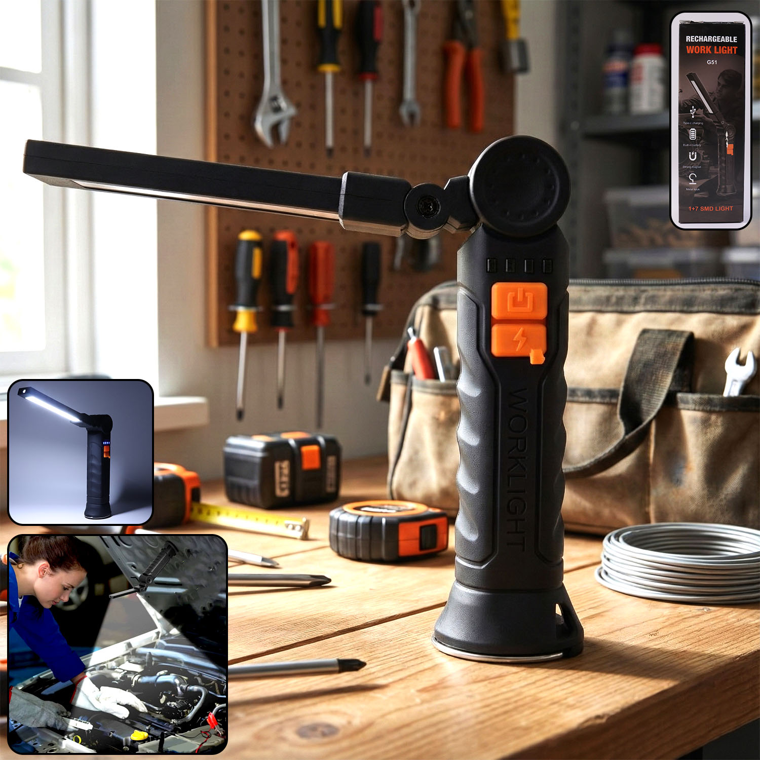 Rechargeable LED Work Light  Compact with Adjustable Arm & Magnetic Base