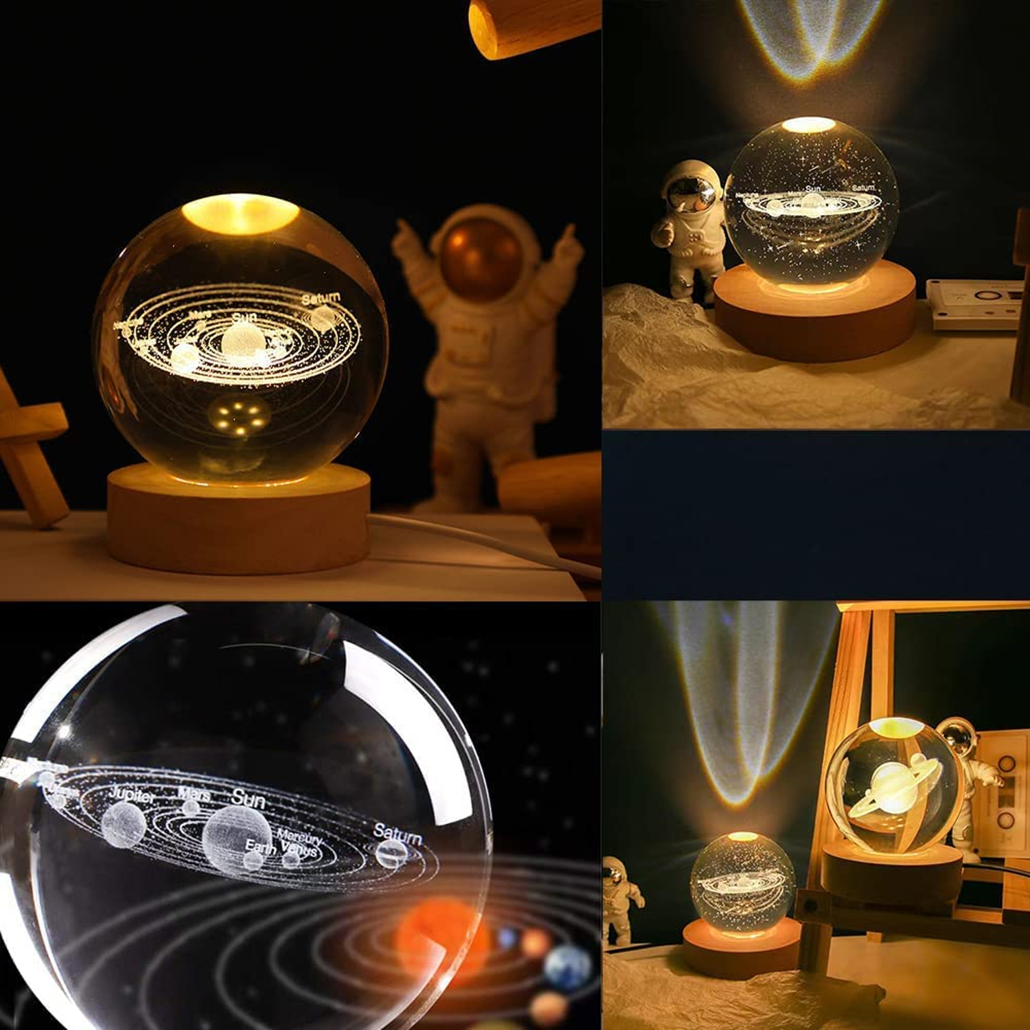 3D Crystal Ball Night Lamp  Elegant USB LED Light with Wooden Base