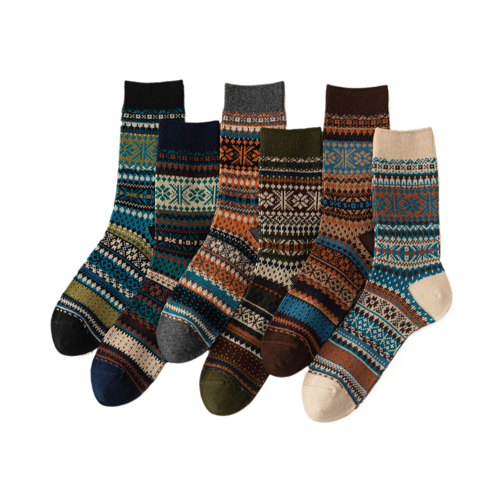 Vintage Patterned Crew Socks (5 Pairs)