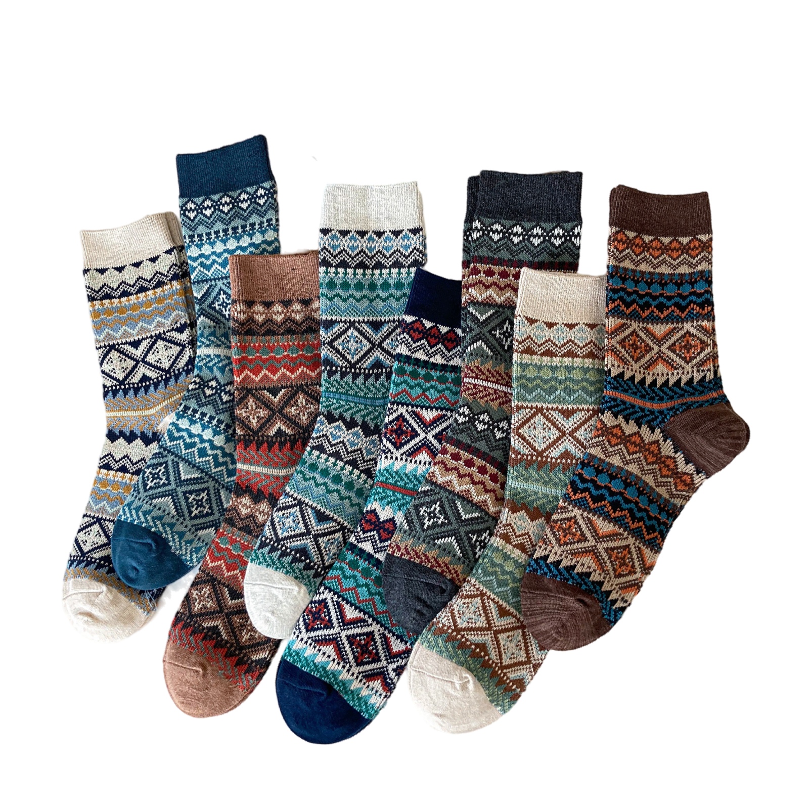 Vintage Patterned Crew Socks (8-Pack)