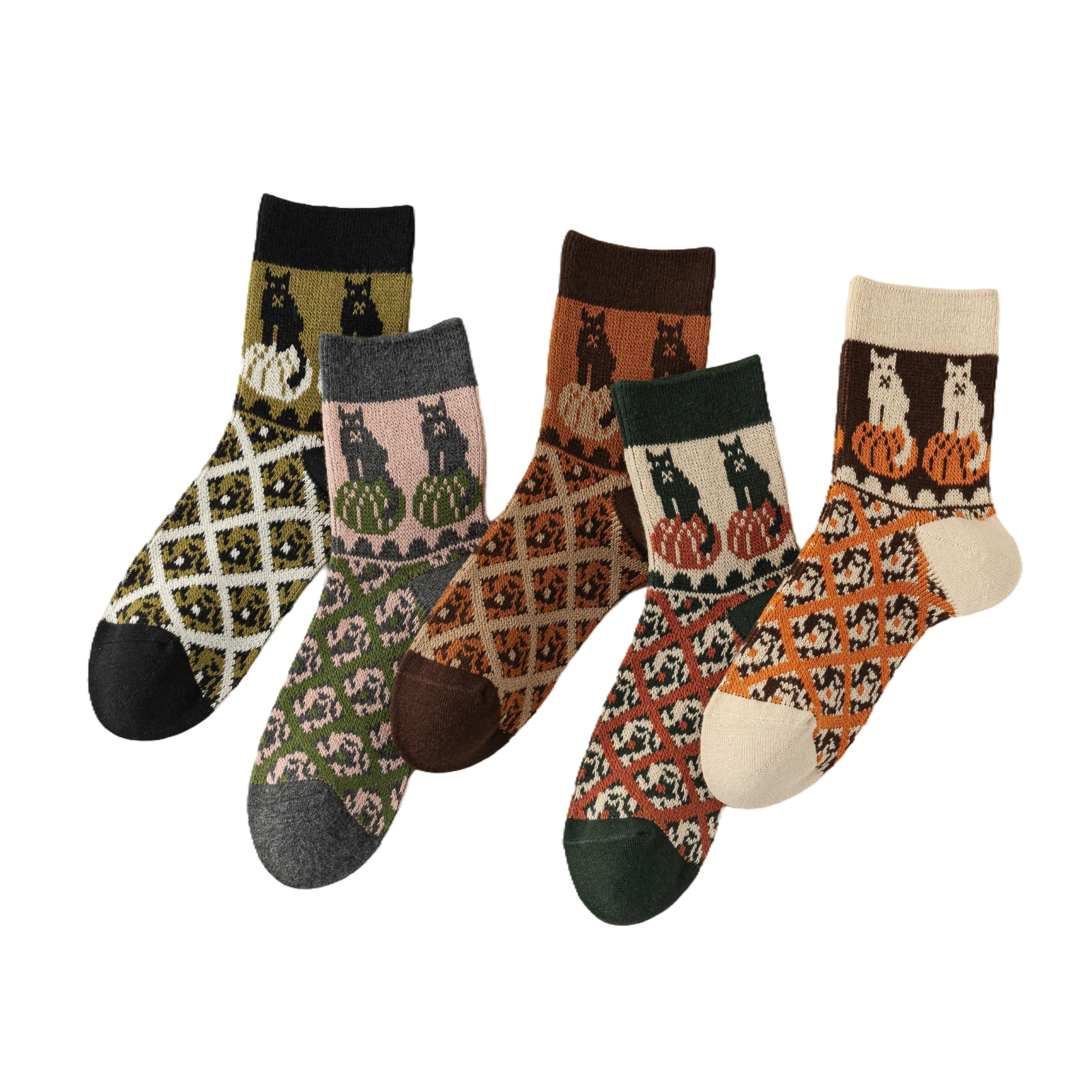 Vintage Cat Pattern Socks Set