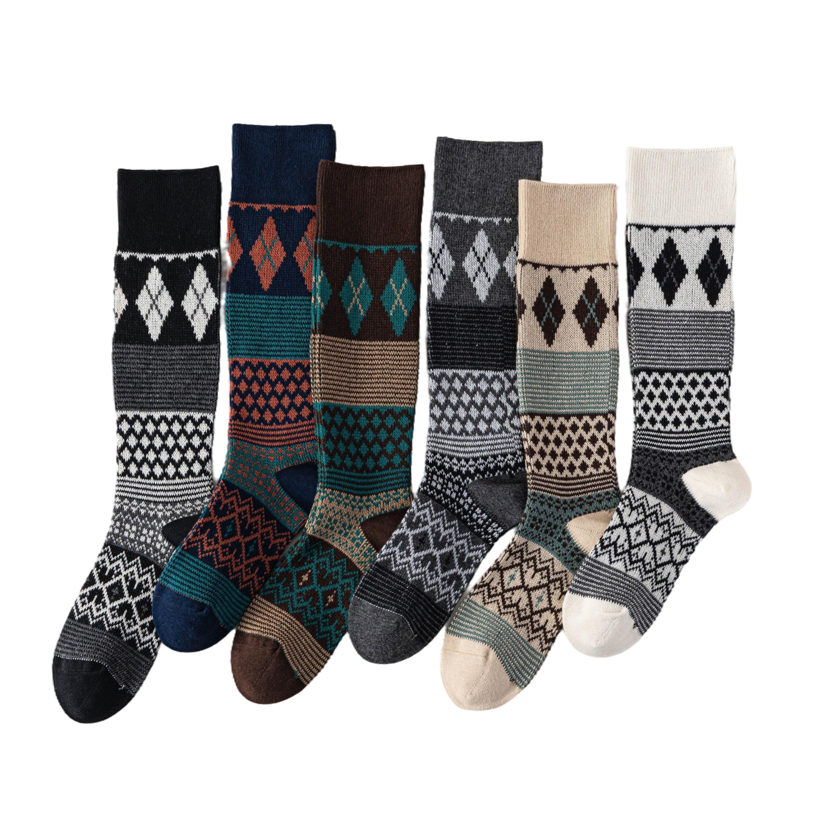 Retro Patterned Crew Socks (6-Pack)