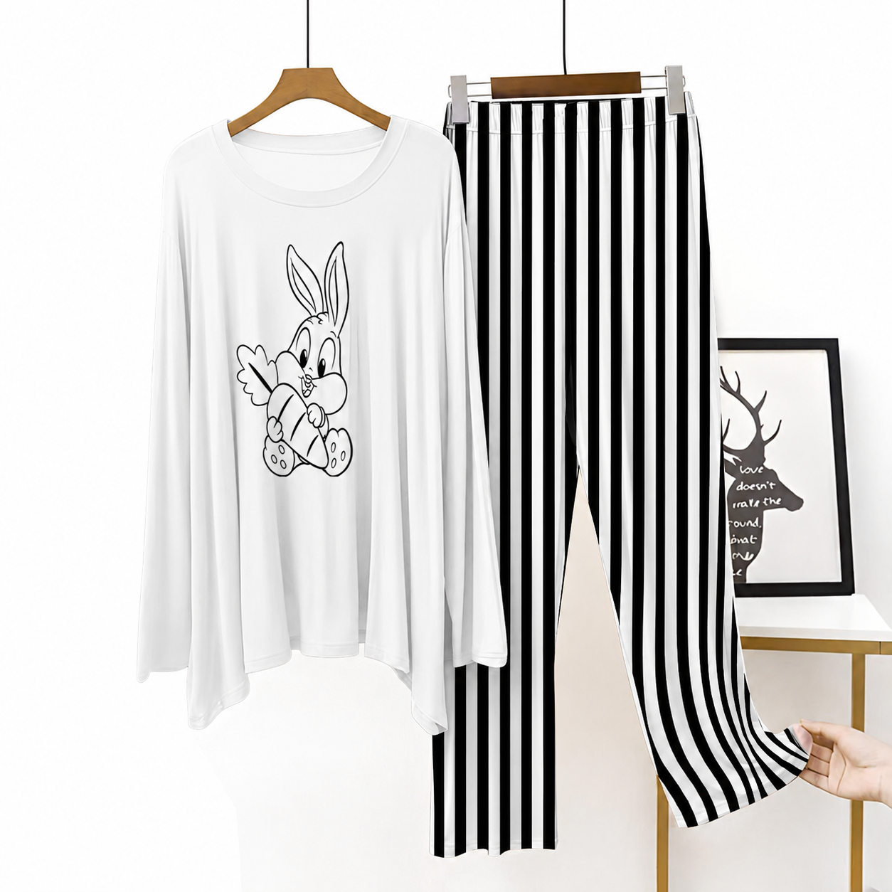 Cartoon Bunny Pajama Set for womens