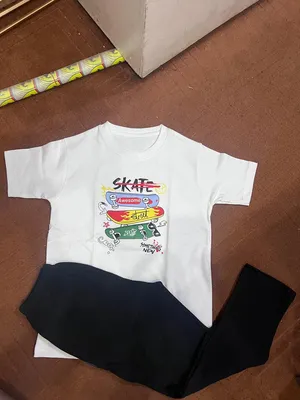 Boys' White Skateboard T-Shirt with pants a complete set