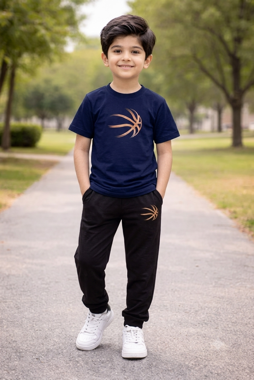 Basketball Kids Outfit In Navy Colour with Cotton blend Fabric