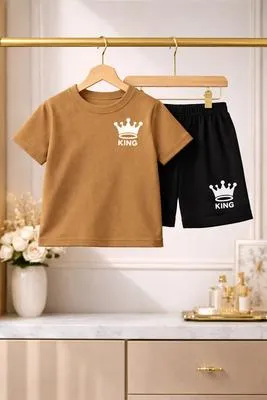 King Crown Print 2-Piece Tracksuit for Boys Brown Black