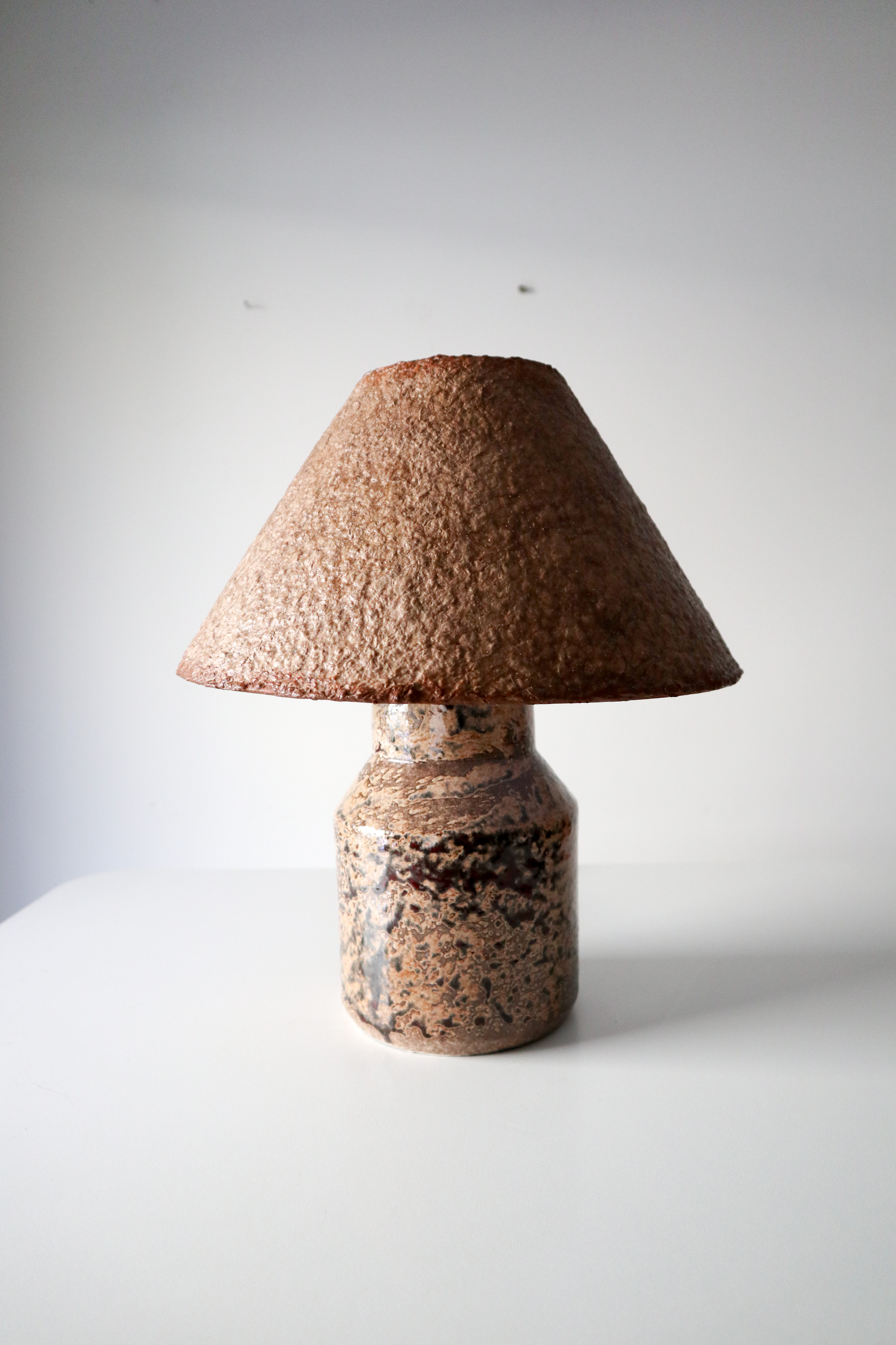 Hand-Thrown Ceramic Lamp, Textured Paper Art Shade, Organic Modern Bedside Light