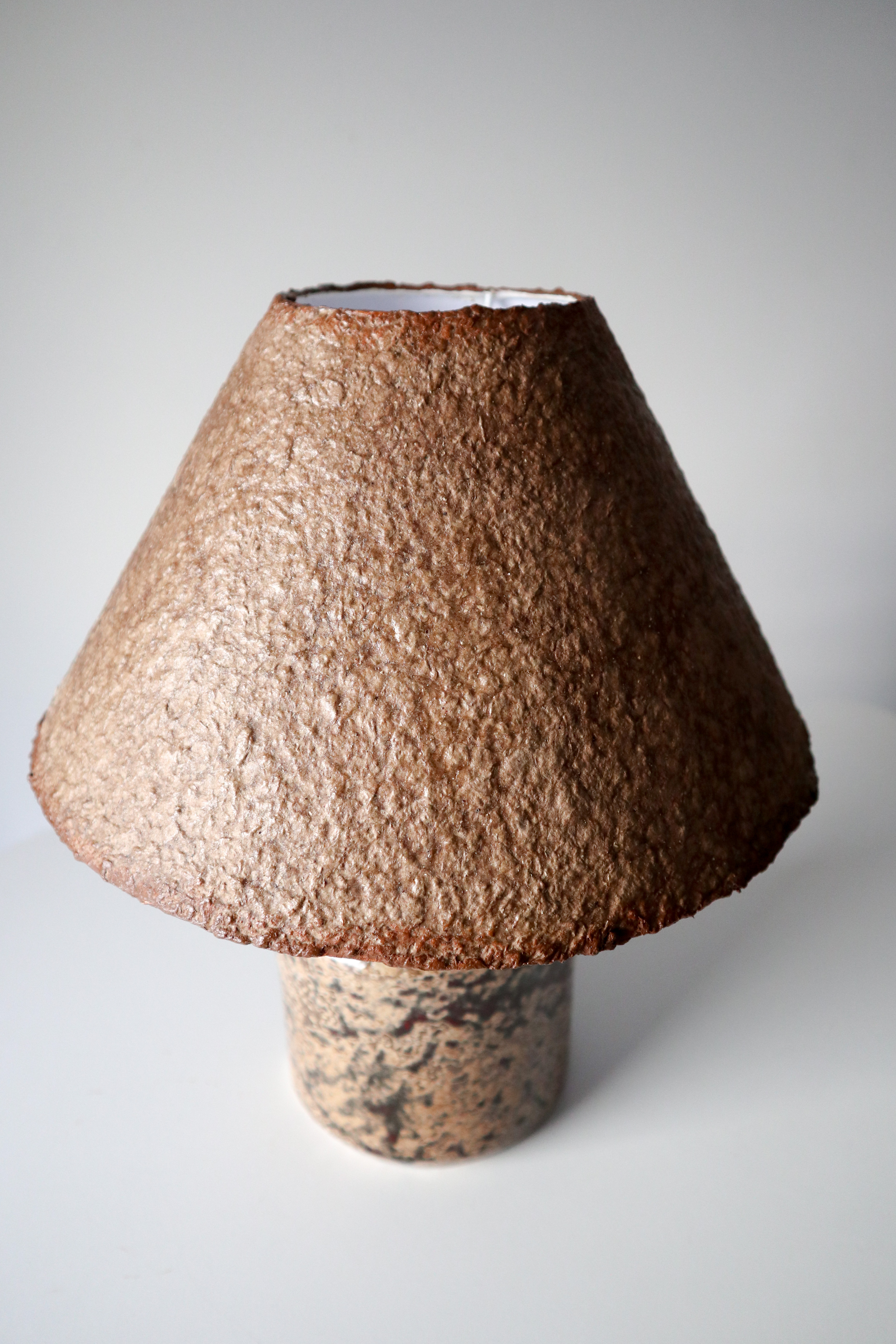Hand-Thrown Ceramic Lamp, Textured Paper Art Shade, Organic Modern Bedside Light