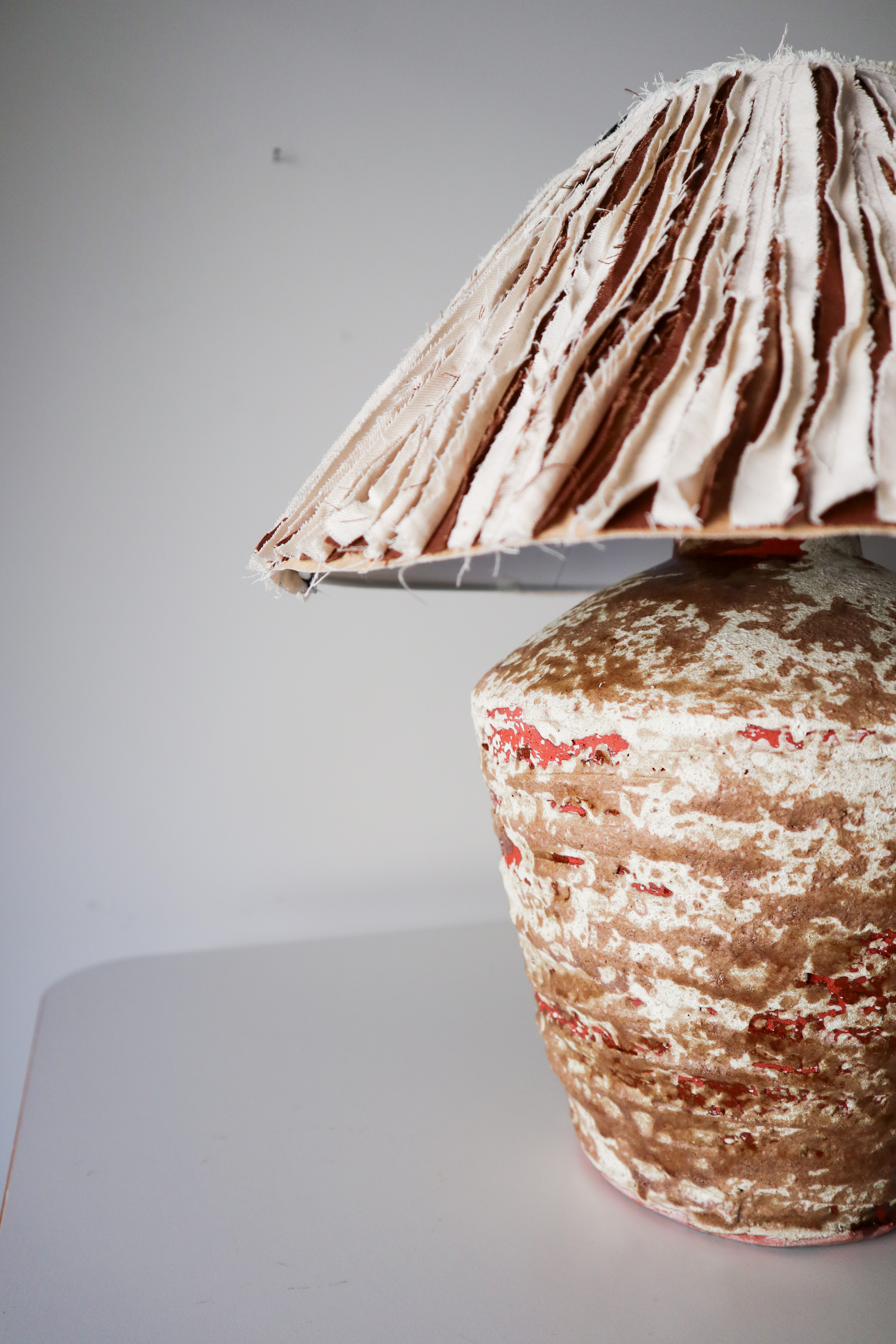 Handmade Wabi Sabi Ceramic Table Lamp, Mixed Media Art Shade, Rustic Bedside Lighting