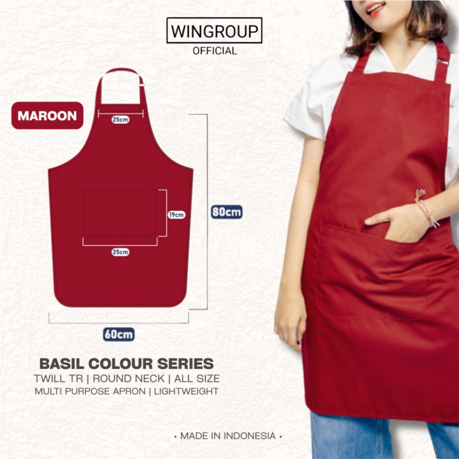 Maroon - Apron Masak Celemek Barista Color Series
