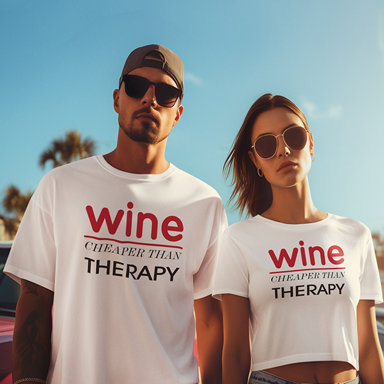 Maglietta 'Wine Cheaper Than Therapy'