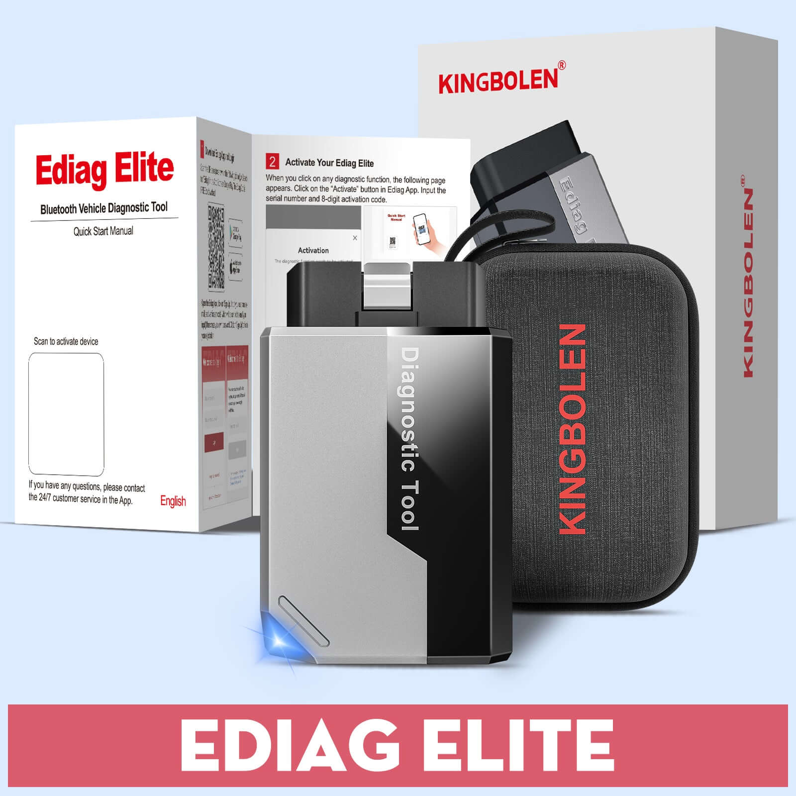 Ediag Elite All System Car Diagnostic Tool | Upgraded Version of Ediag MINI | Bidirectional Control 15 Service OBD2 Scanner