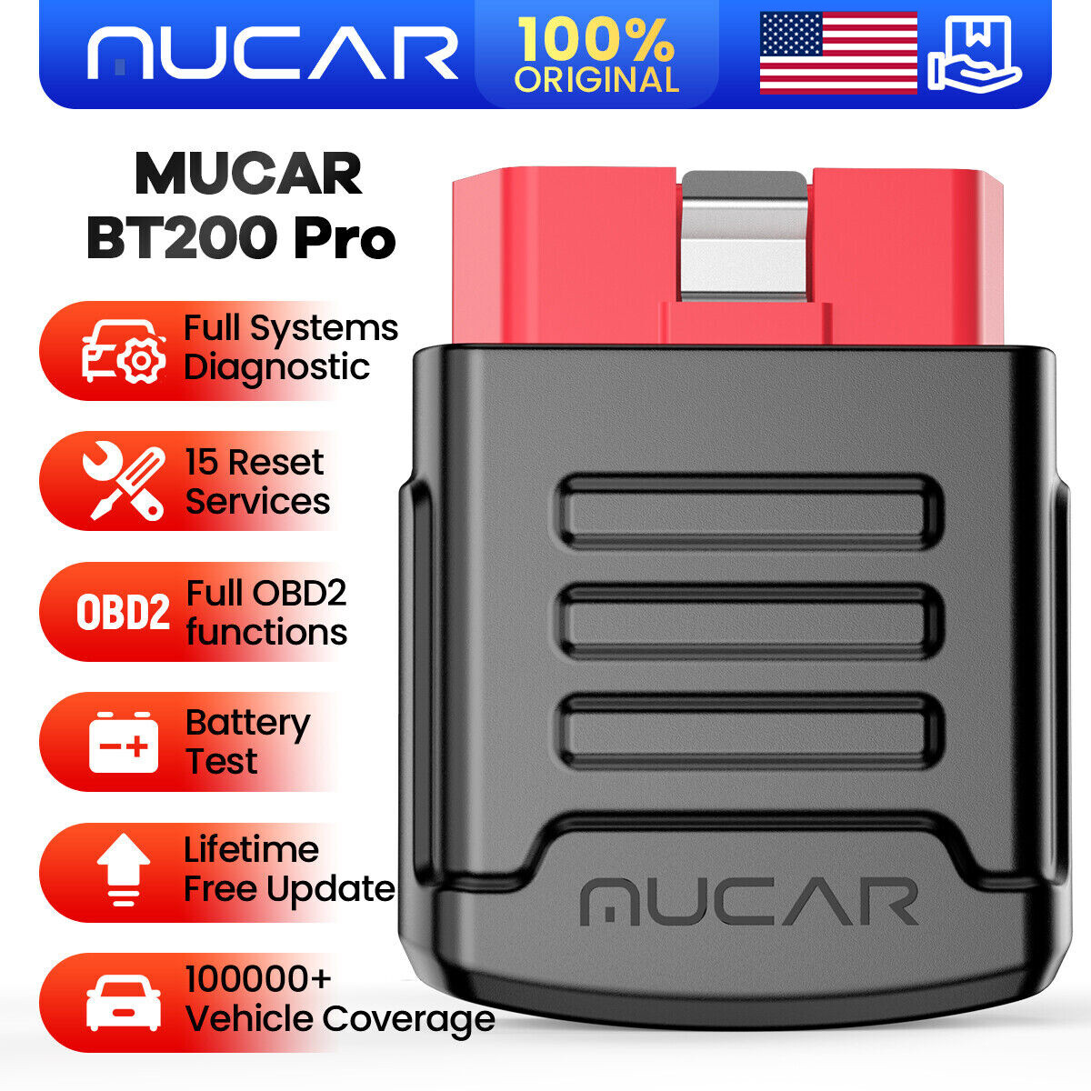 MUCAR BT200 OBD2 Scanner for Cars Full System Diagnost Free Lifetime Update 15 Reset Diagnostic Tools Car Code Reader Scan Tools