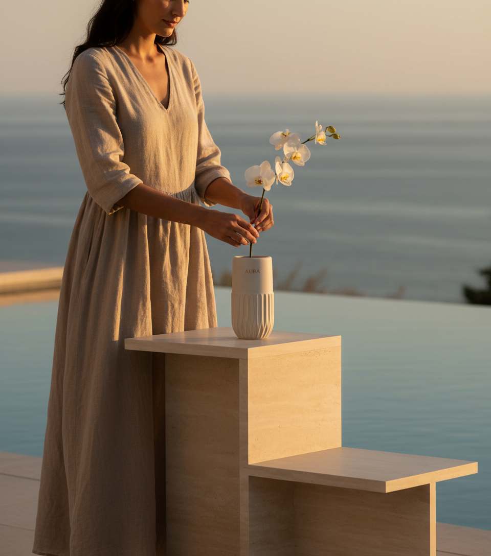 Modern Travertine Side Table