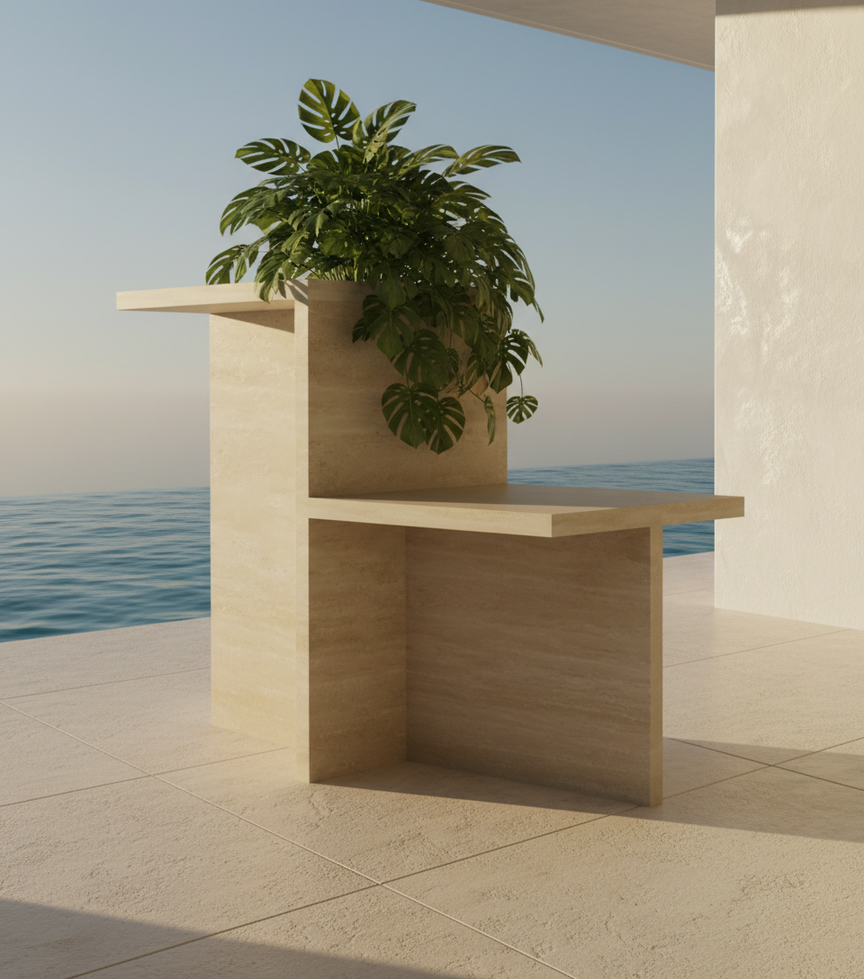 Modern Travertine Side Table