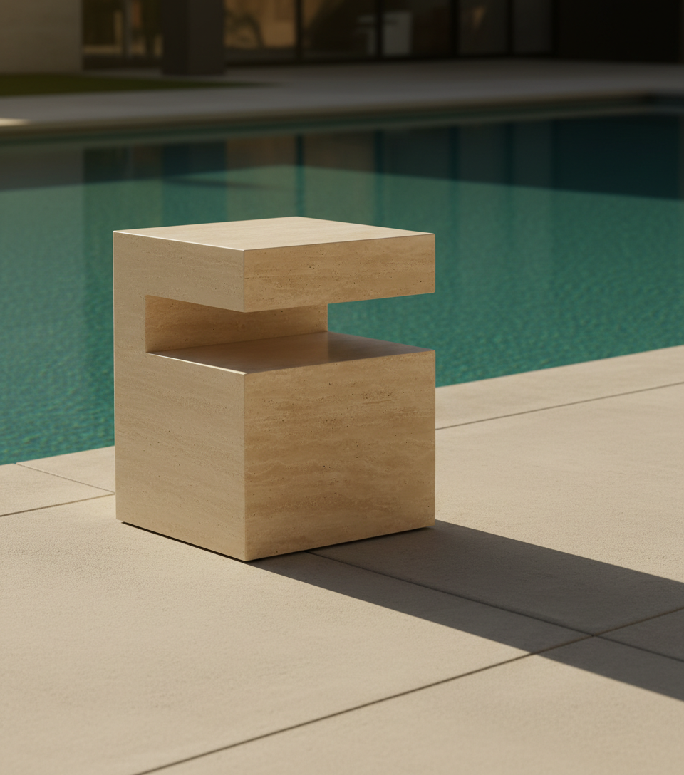 Modern Travertine Side Table