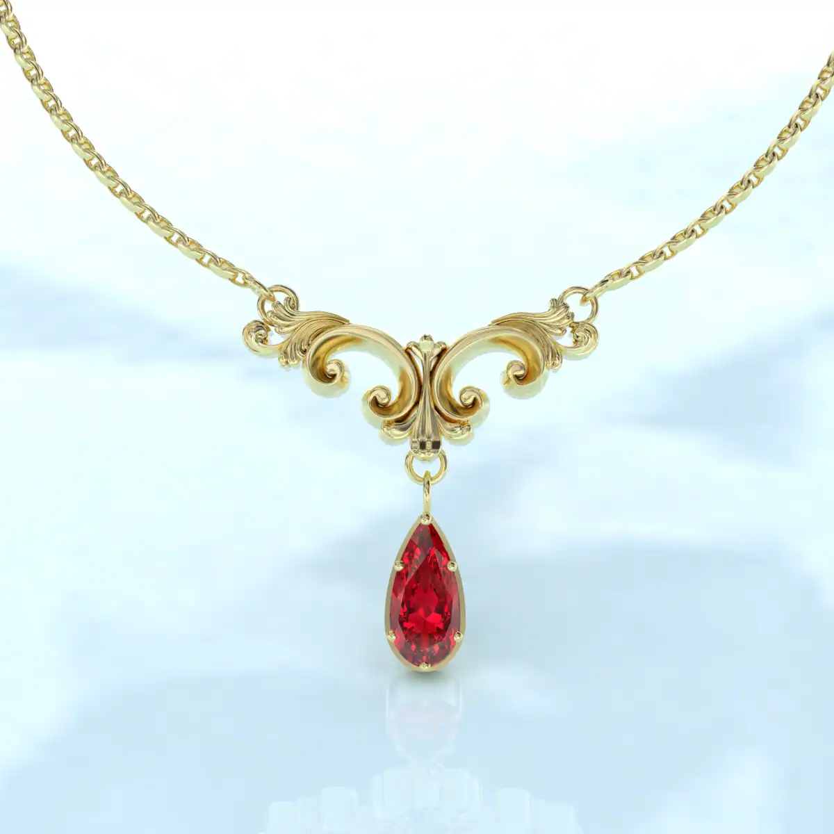 Collier or grenat catalan arabesque