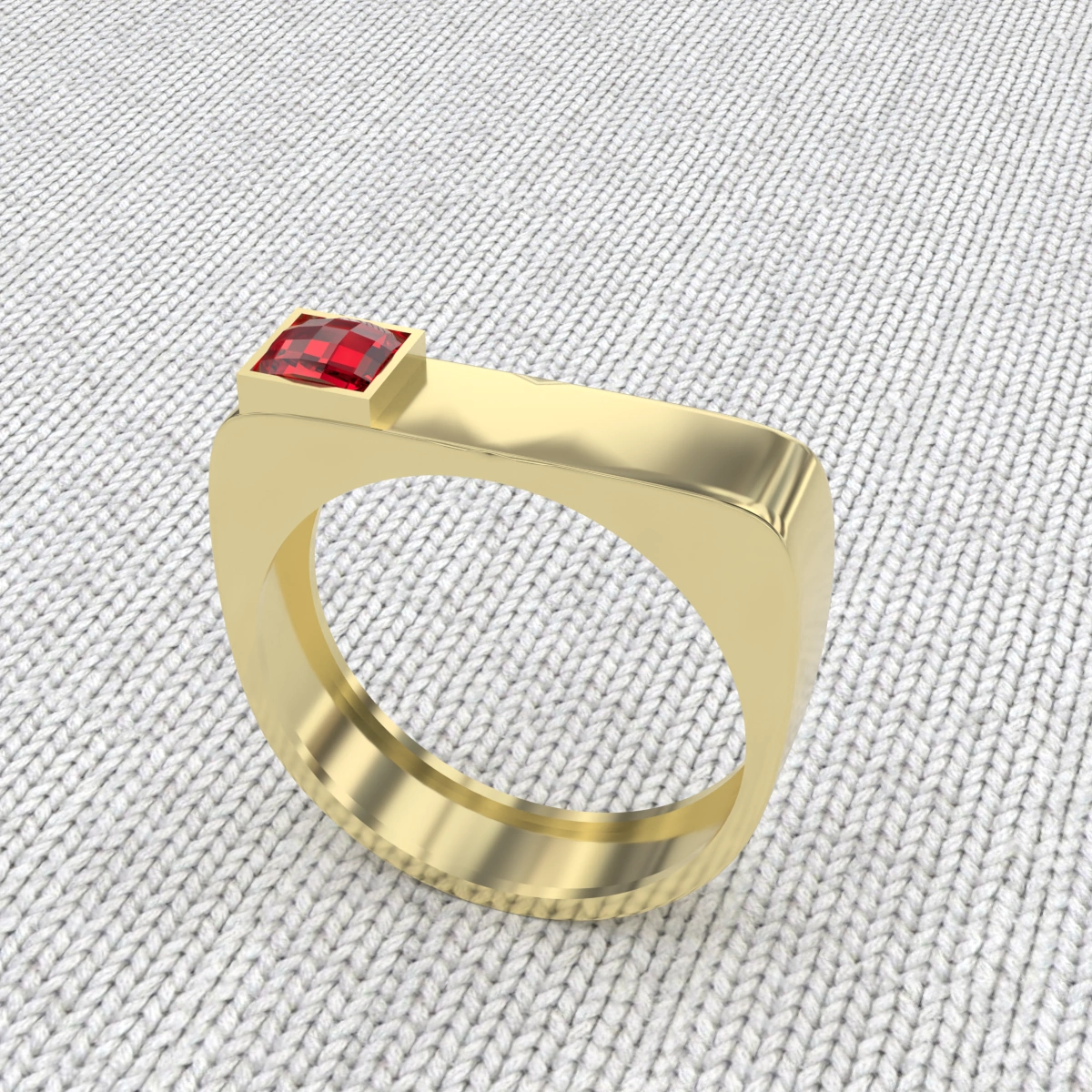 Bague homme rectangle or et grenat catalan 4 mm
