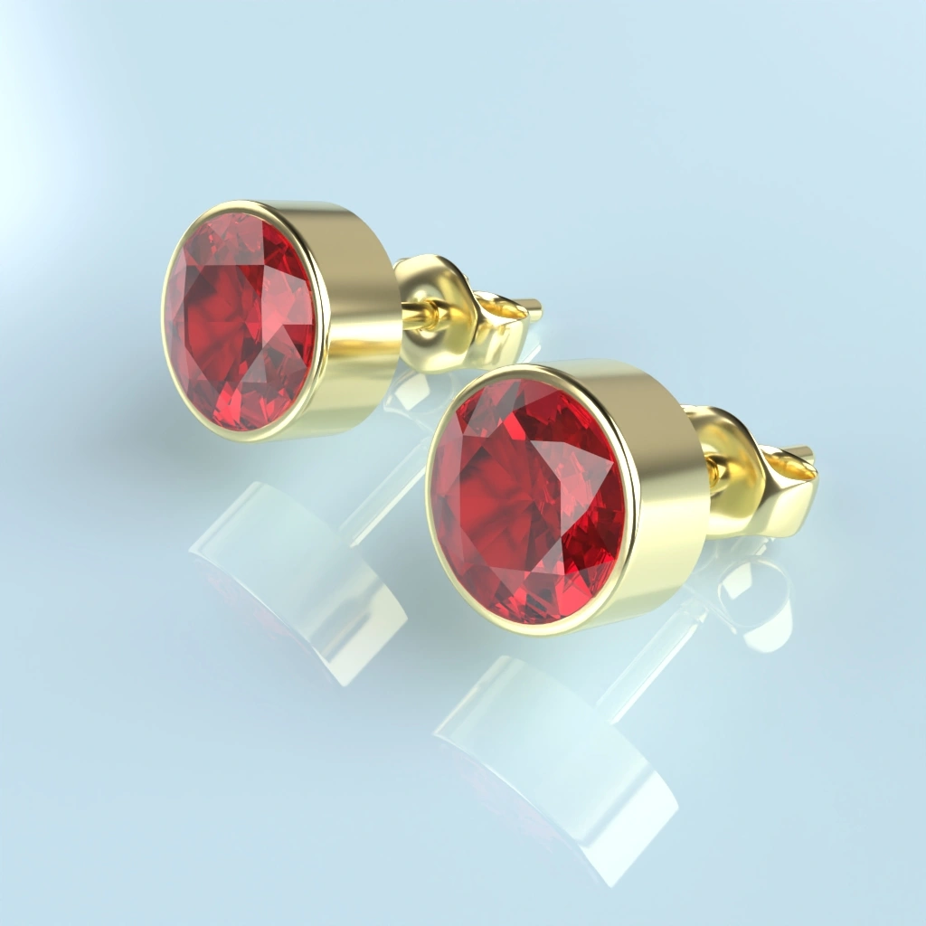 Boucles d'oreilles Puce Or 18 Carats Grenat Catalan 4 mm