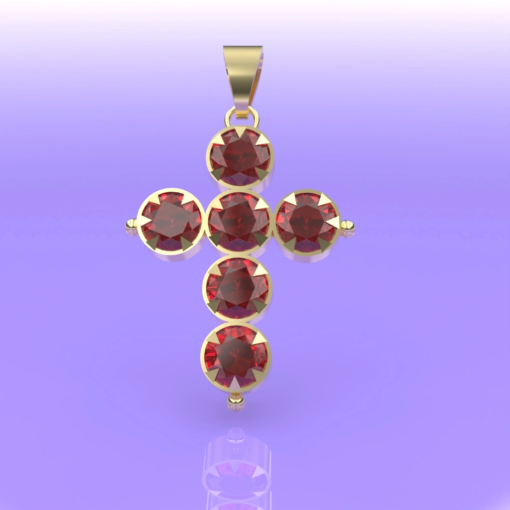 Croix or et grenat catalan 7 mm serti griffes