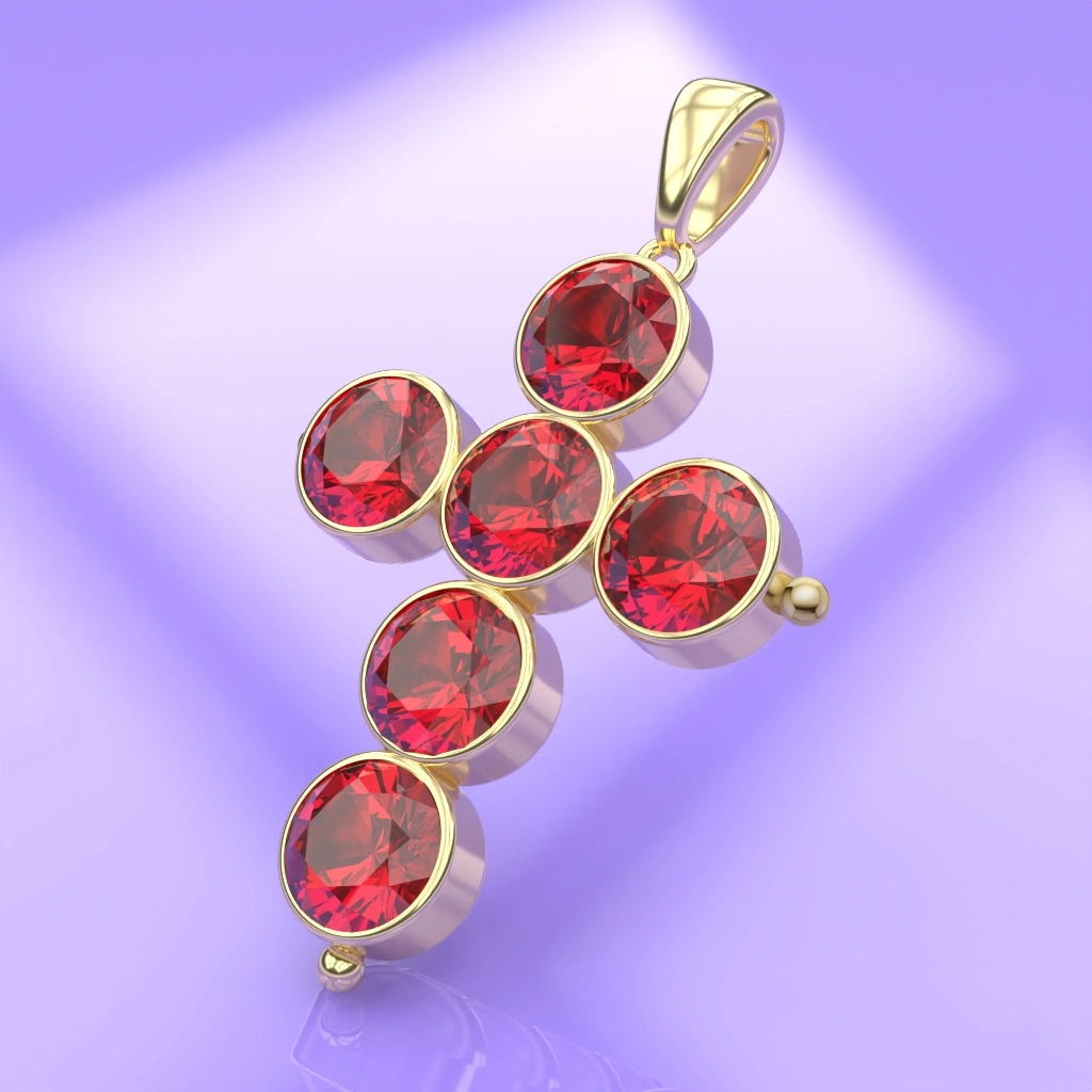 Croix or et grenat catalan 5 MM