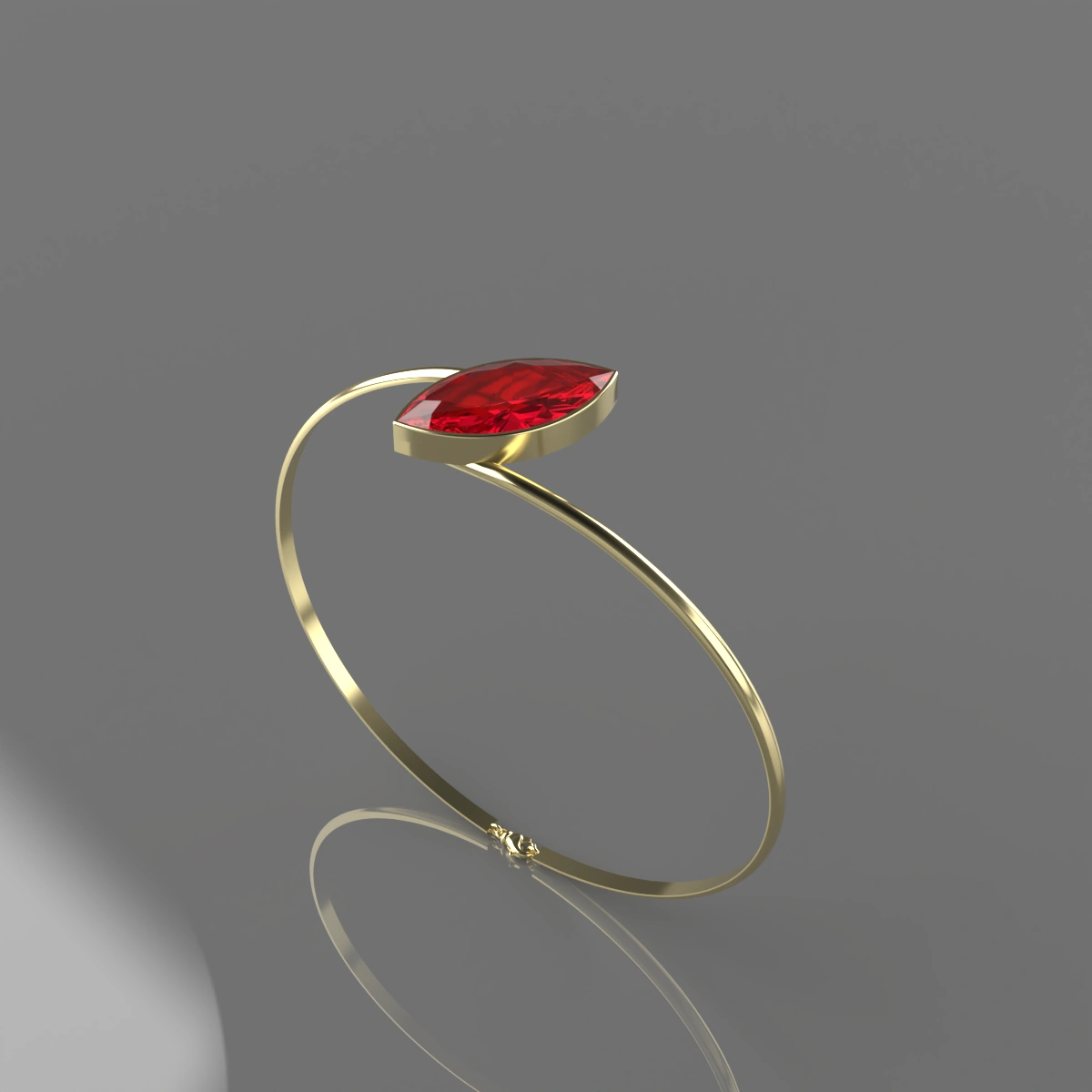 bracelet or rigide croisé et grenat navette 20×10 mm