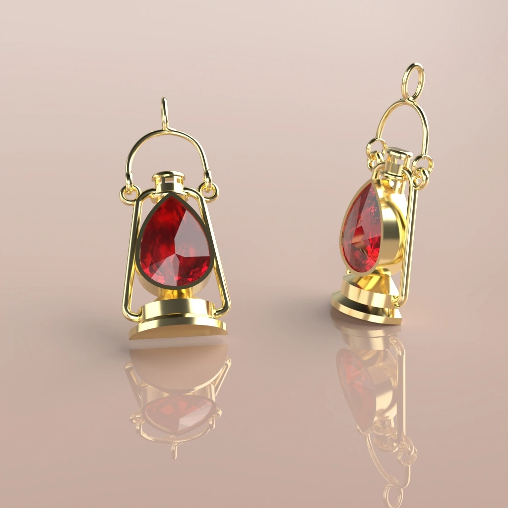 Pendentif feux de la saint jean or et grenat catalan