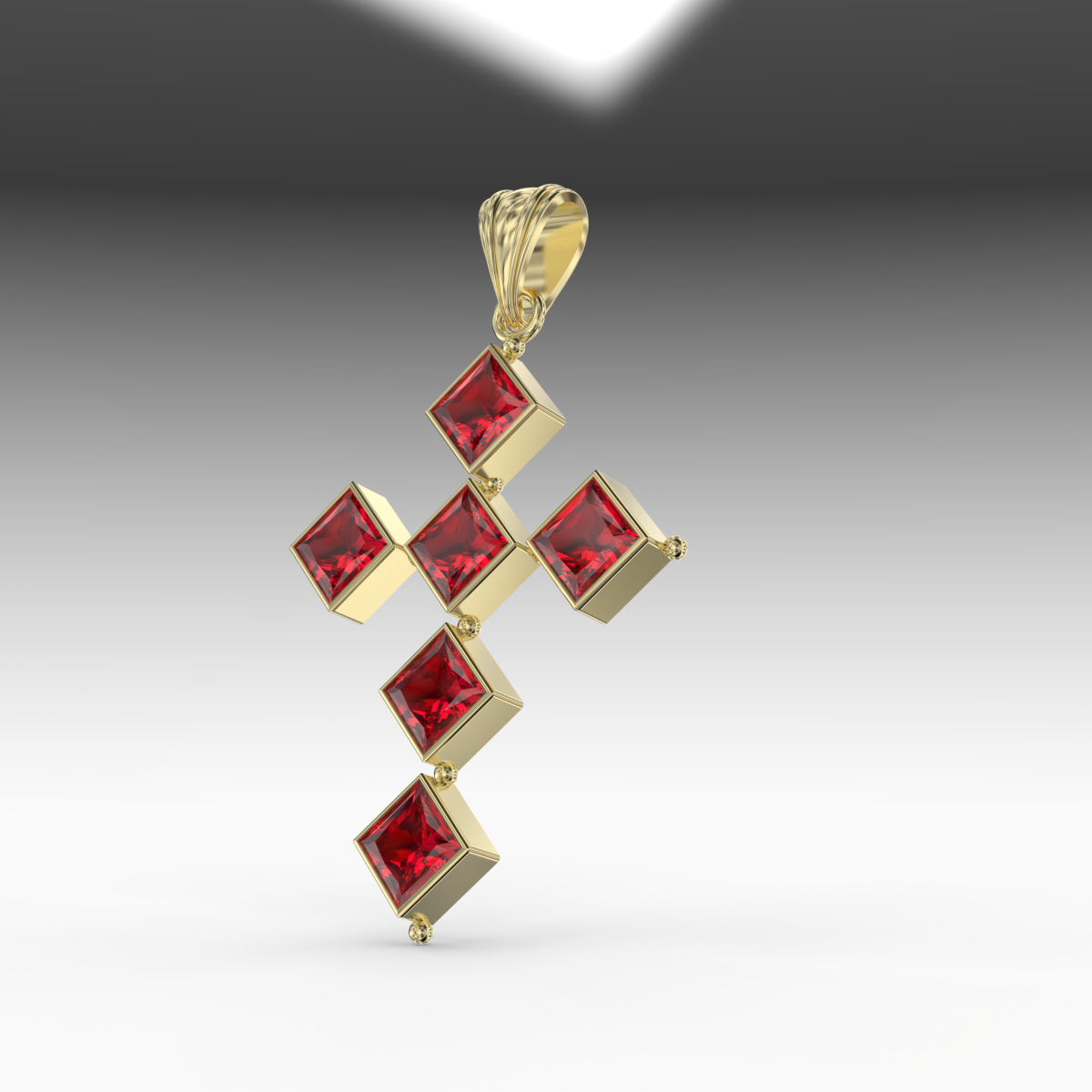 Croix or et grenat catalan losange 4 mm