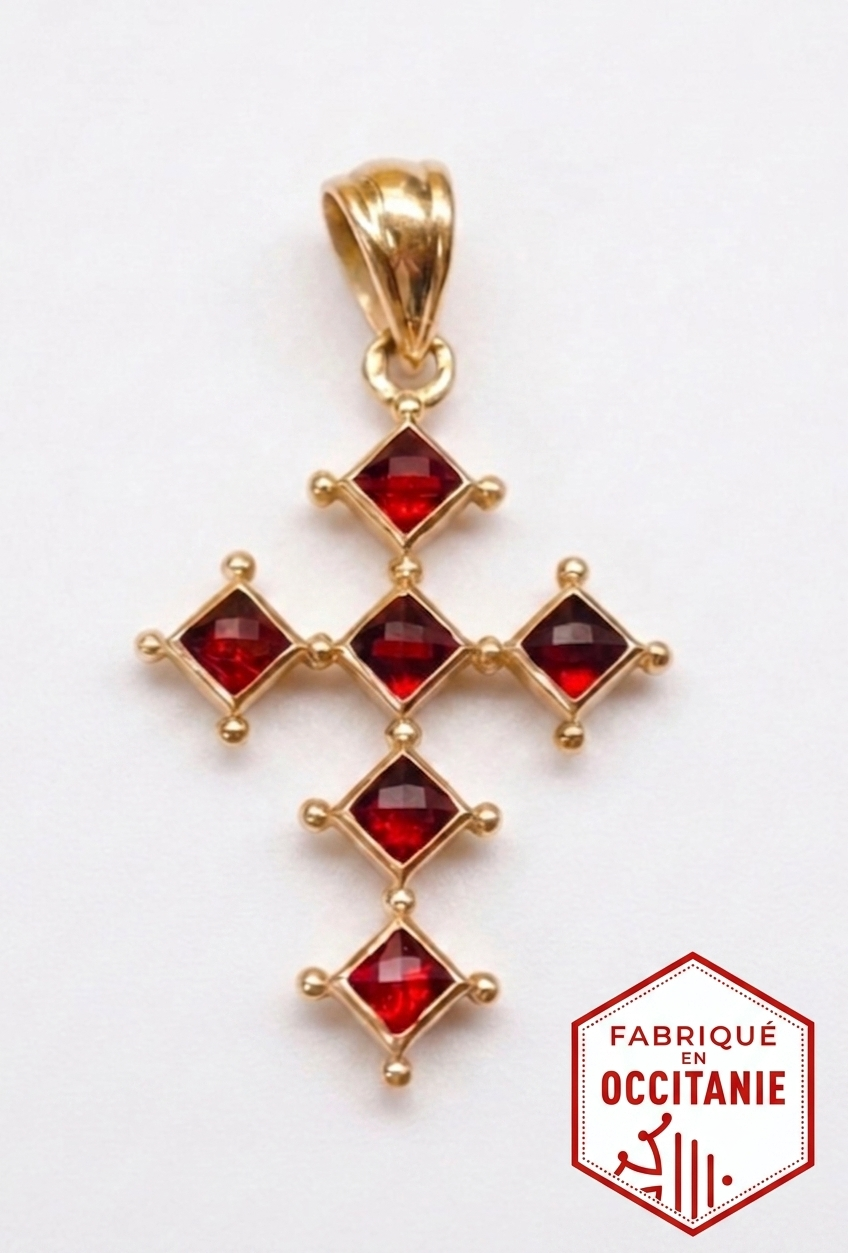 Croix or et grenat catalan losange 4 mm