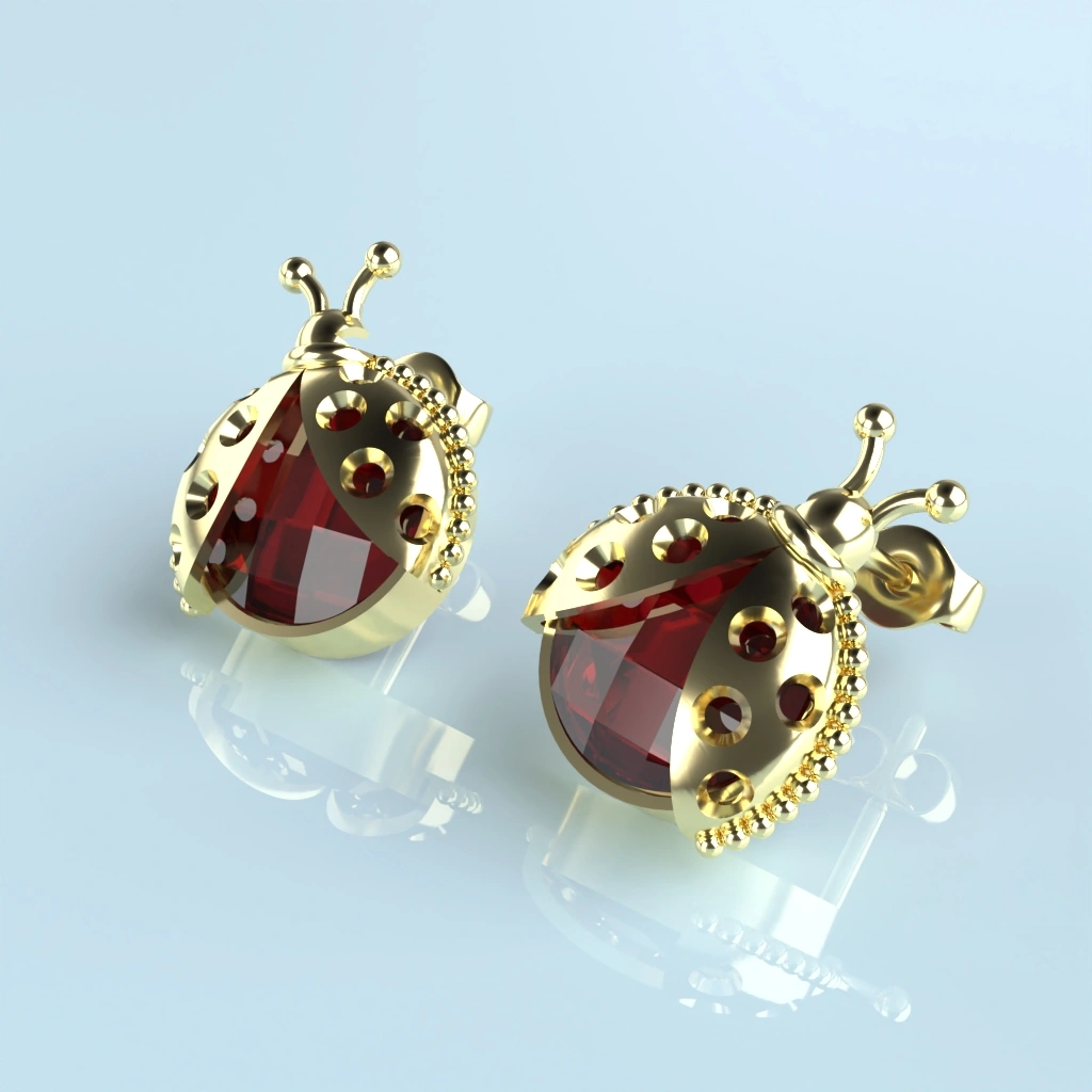 Boucles d’oreilles or grenat catalan coccinelle perlée