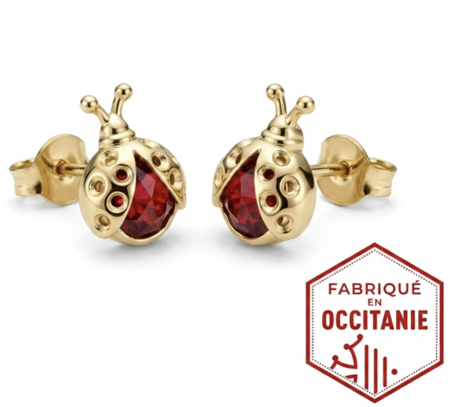 Boucles d’oreilles or grenat catalan coccinelle 