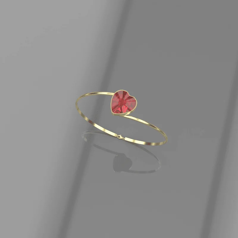 bracelet or rigide croisé et grenat COEUR 14X13 mm