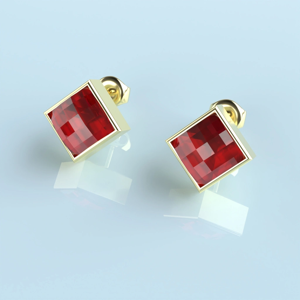 Boucles d’oreilles or grenat catalan losange 9 mm