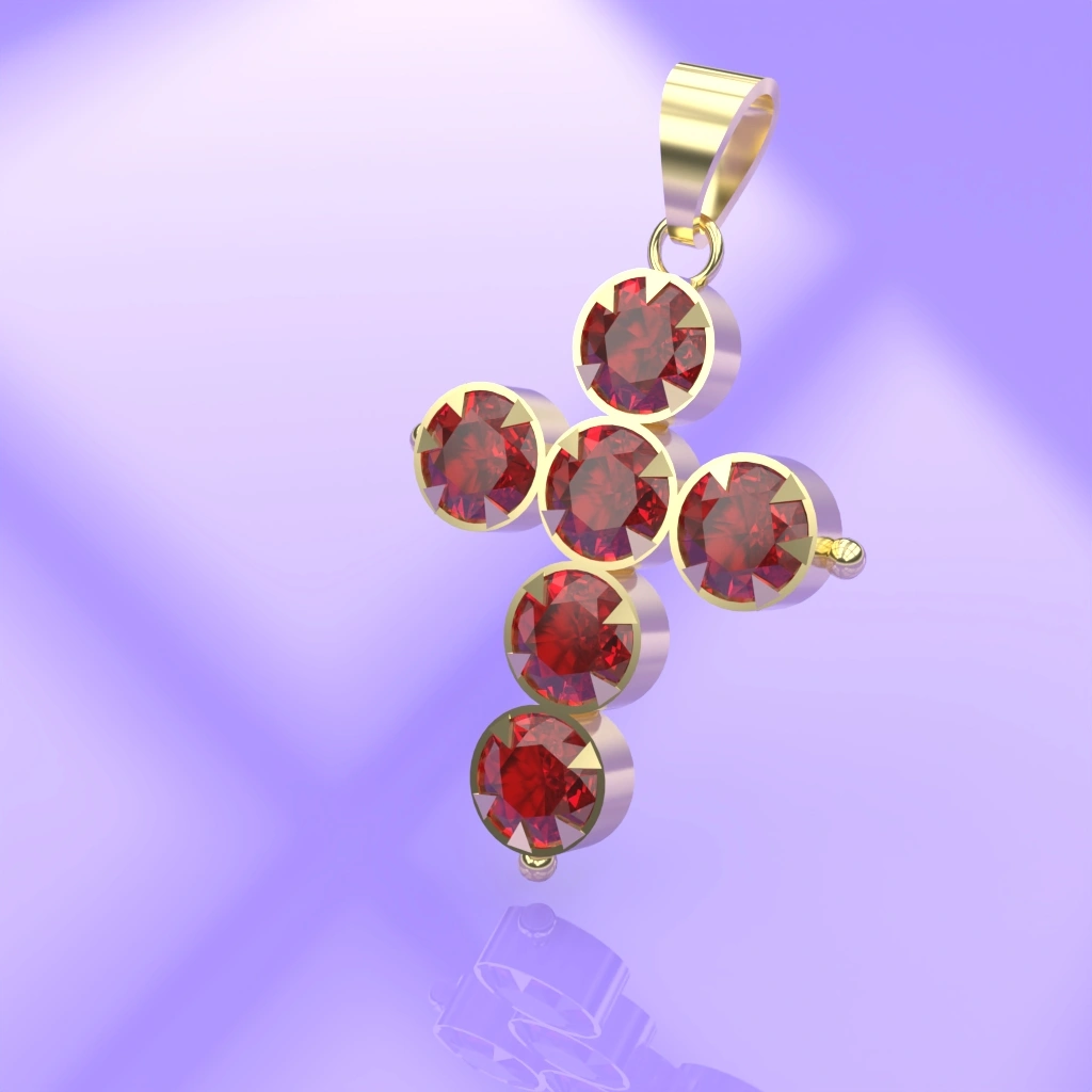 Croix or et grenat catalan 7 mm serti griffes