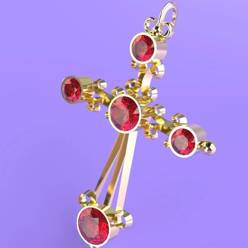 Croix or grenat catalan modèle fil