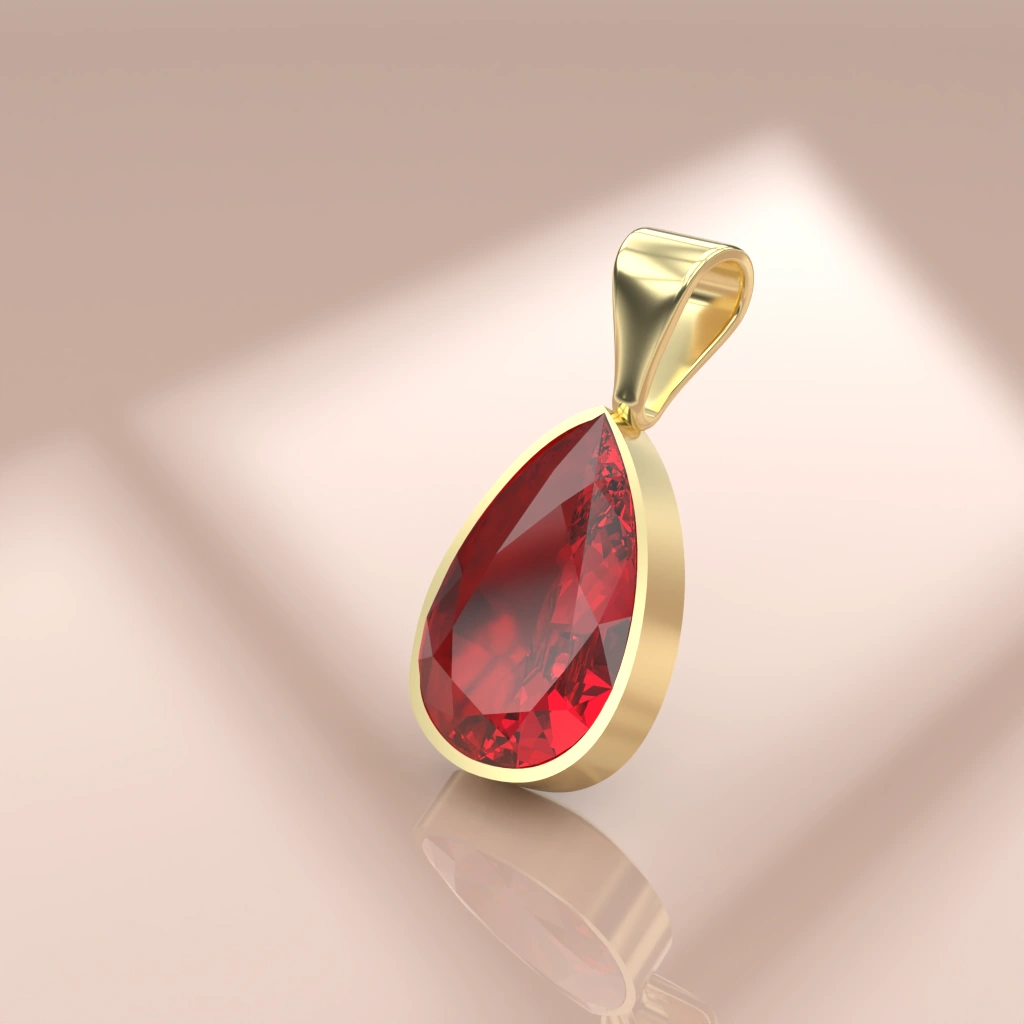 Pendentif goutte 19X9 mm or et grenat catalan