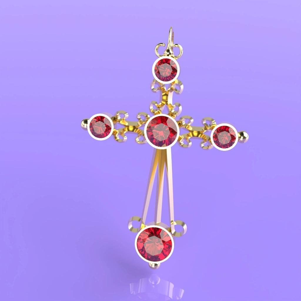 Croix or grenat catalan modèle fil