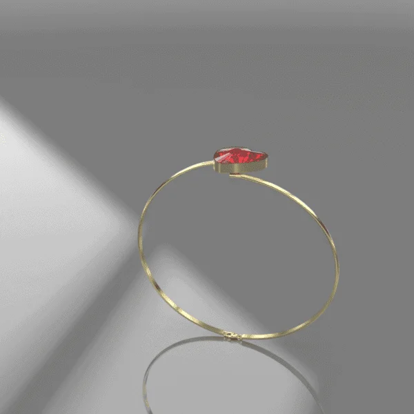 bracelet or rigide croisé et grenat COEUR 14X13 mm