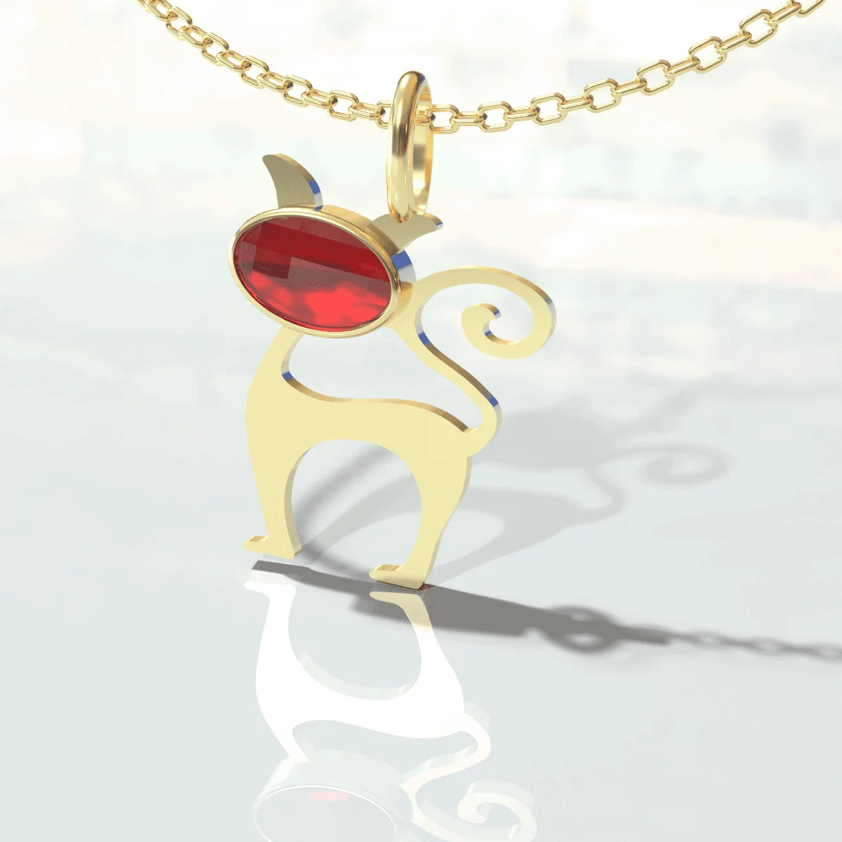 Pendentif chat or grenat catalan  petit modèle