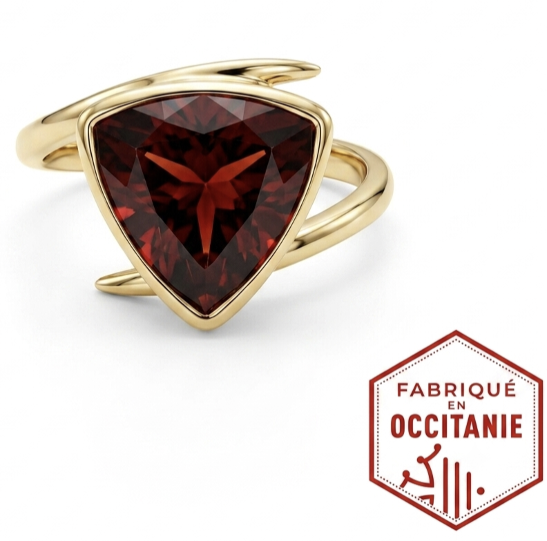 Bague en or 18 carats avec grenat catalan troïda 14 mm