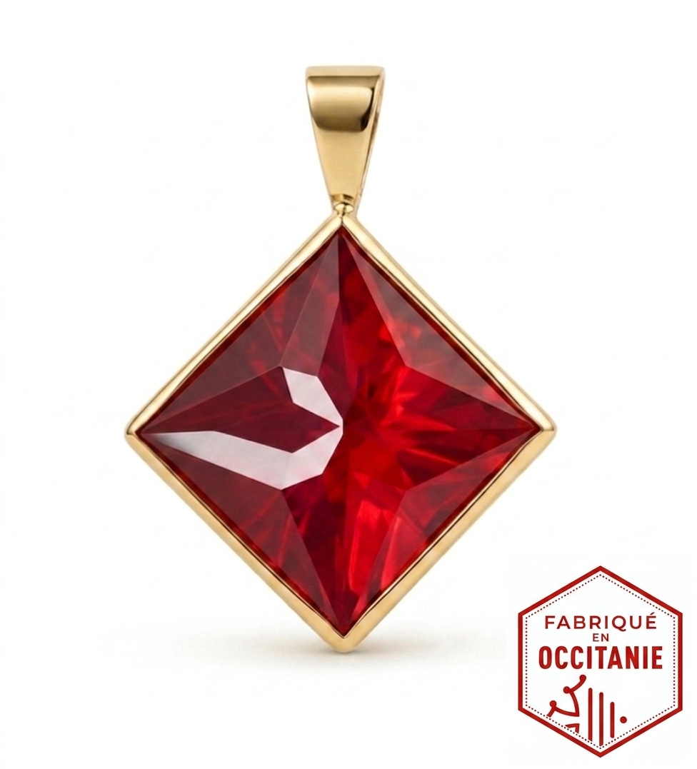 Pendentif or losange 12 mm  grenat catalan
