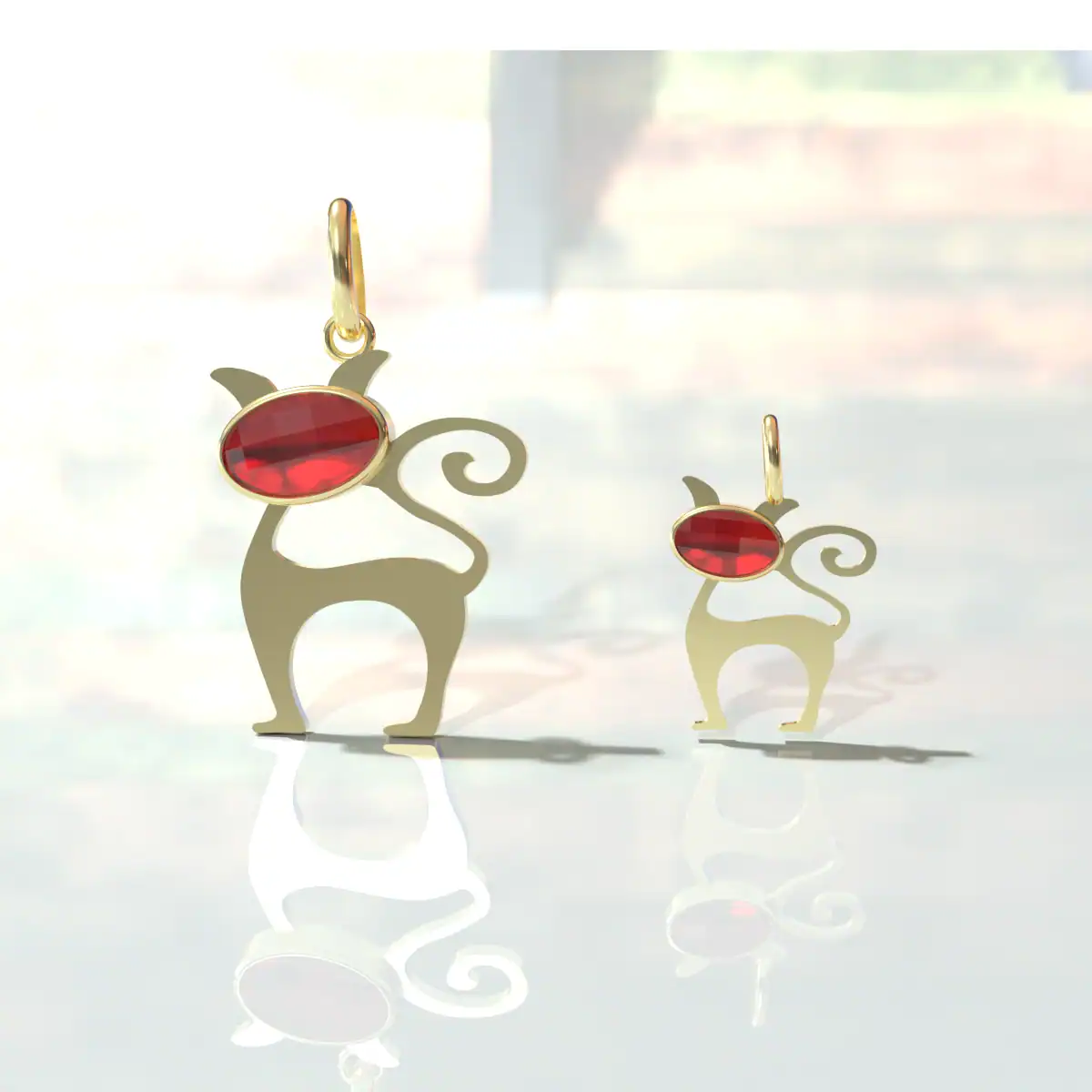 Pendentif chat or grenat catalan grand modèle