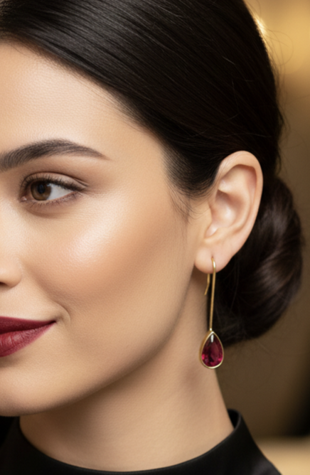 Boucles d’oreilles or grenat catalan goutte 11x6