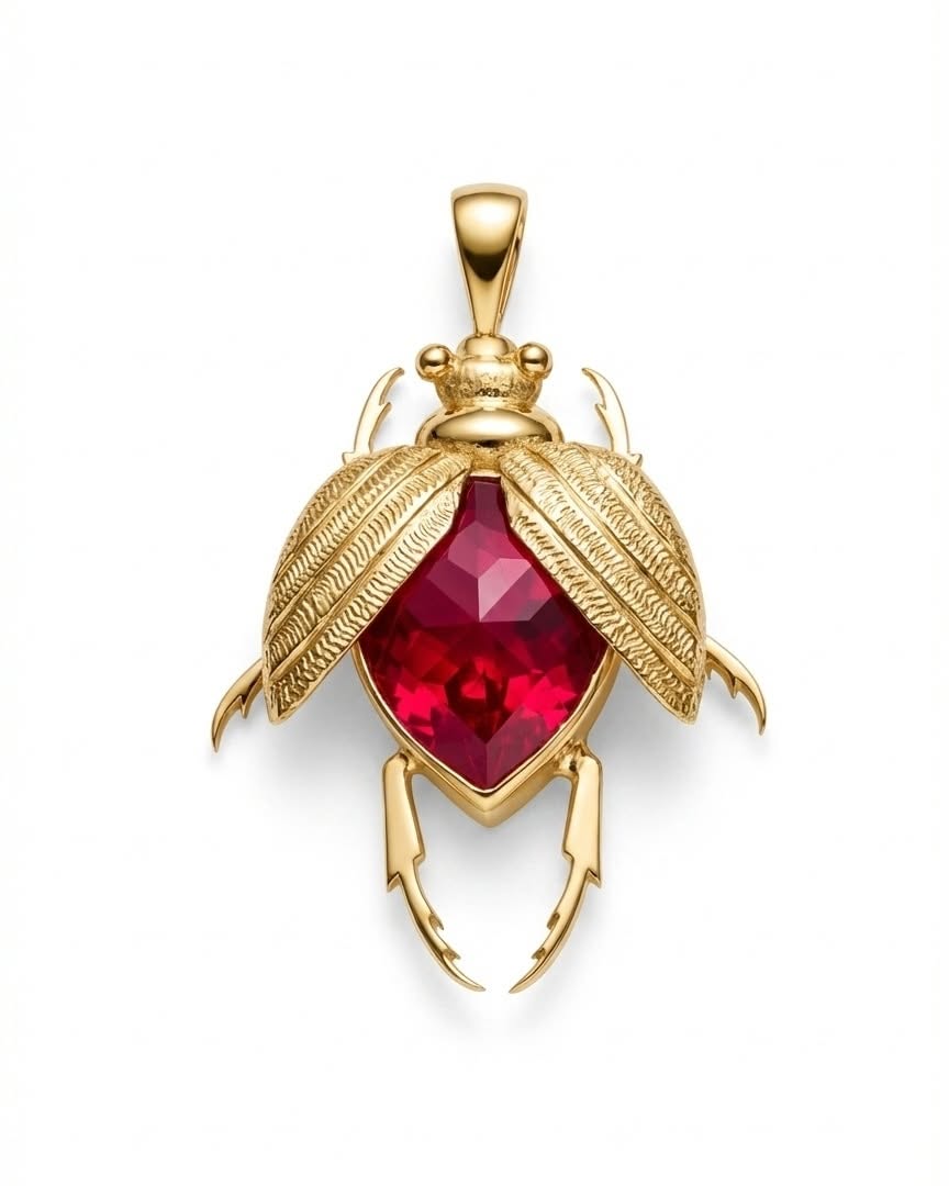 Pendentif cigale en or 18 carats et grenat catalan poire